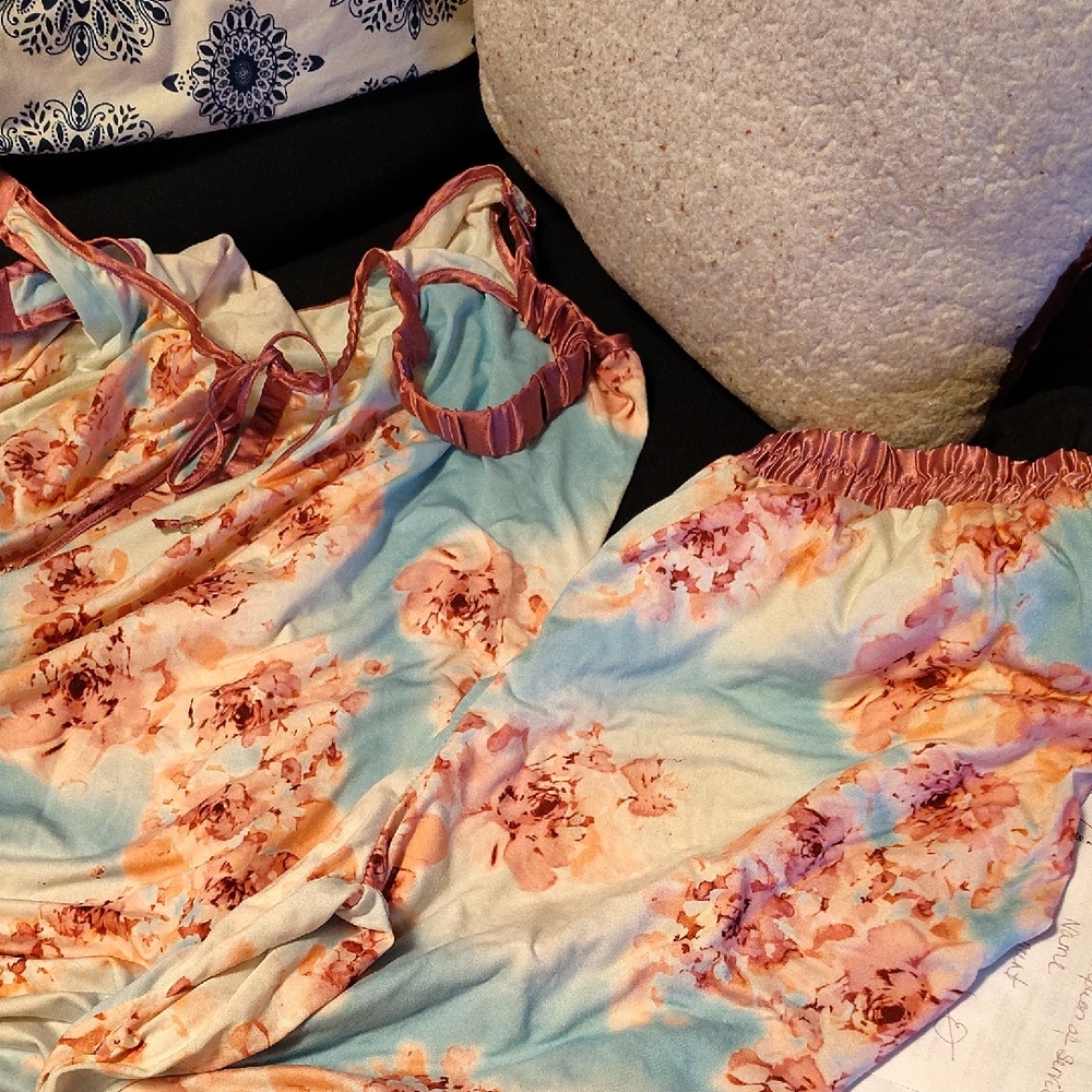 Avon Pink and Blue Floral Pajama Set